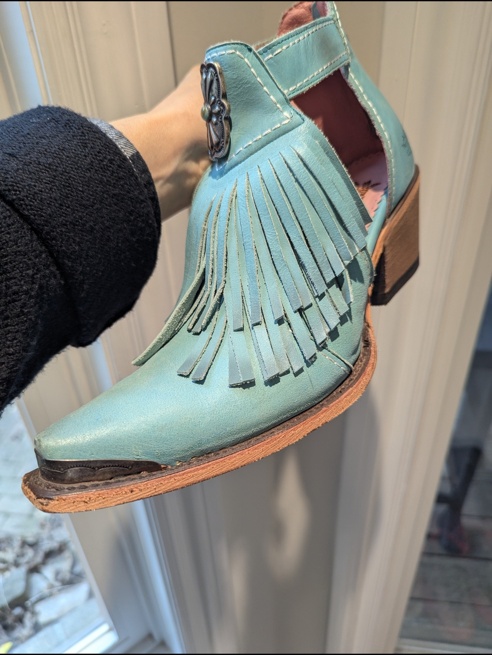 Turquoise Fringe Western Ankle Boots - Size 9.5
